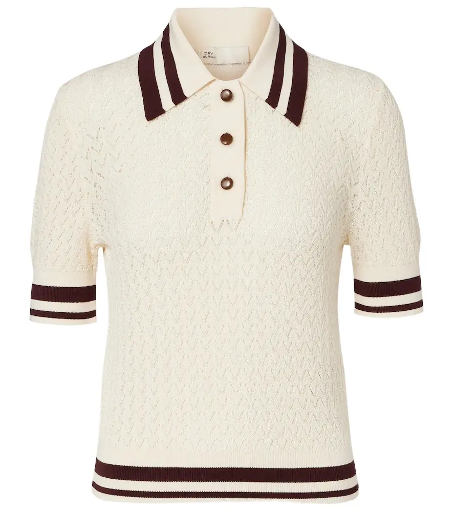 Tory Burch Cotton pointelle polo shirt