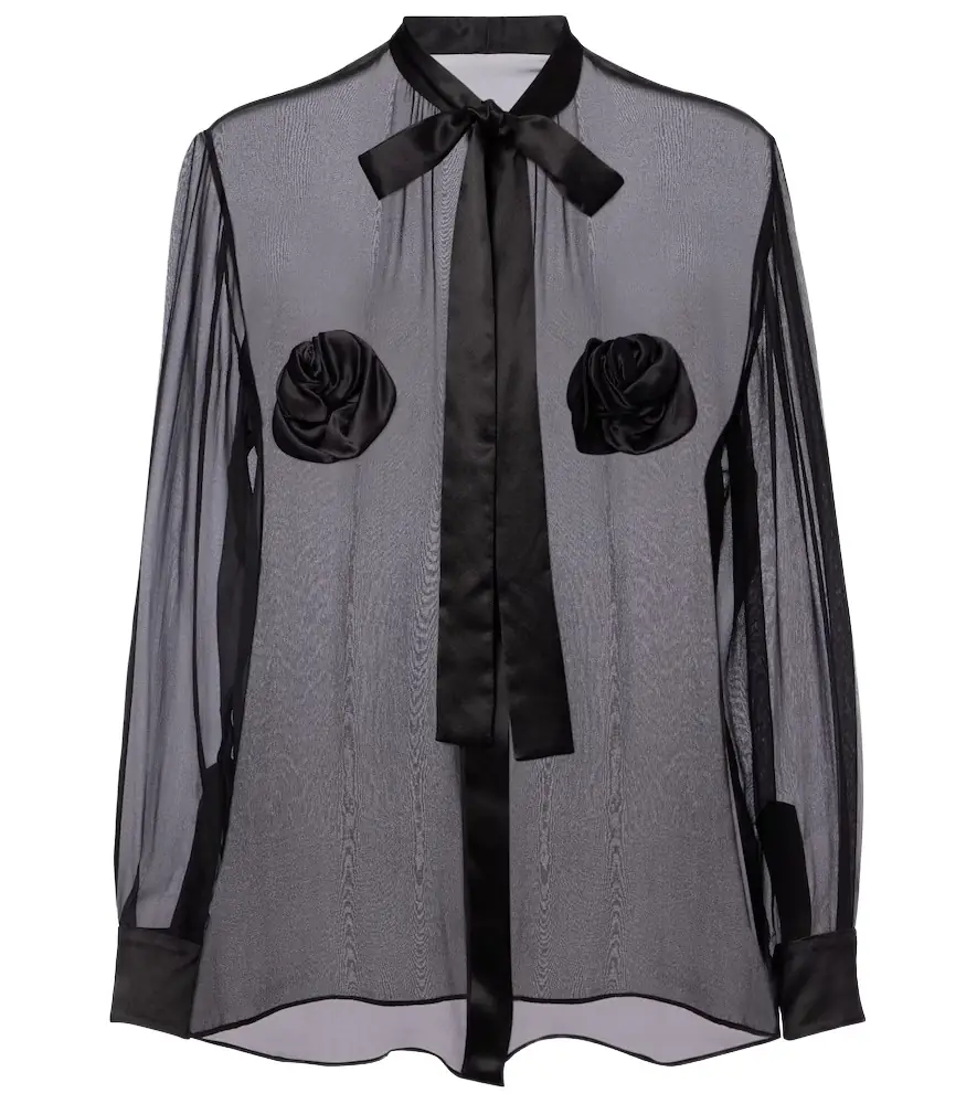 Dolce & Gabbana Floral-appliqué sheer silk blouse