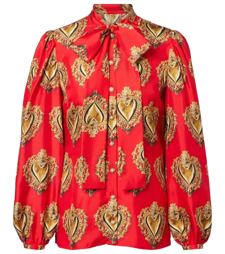 Dolce & Gabbana Printed tie-neck silk blouse