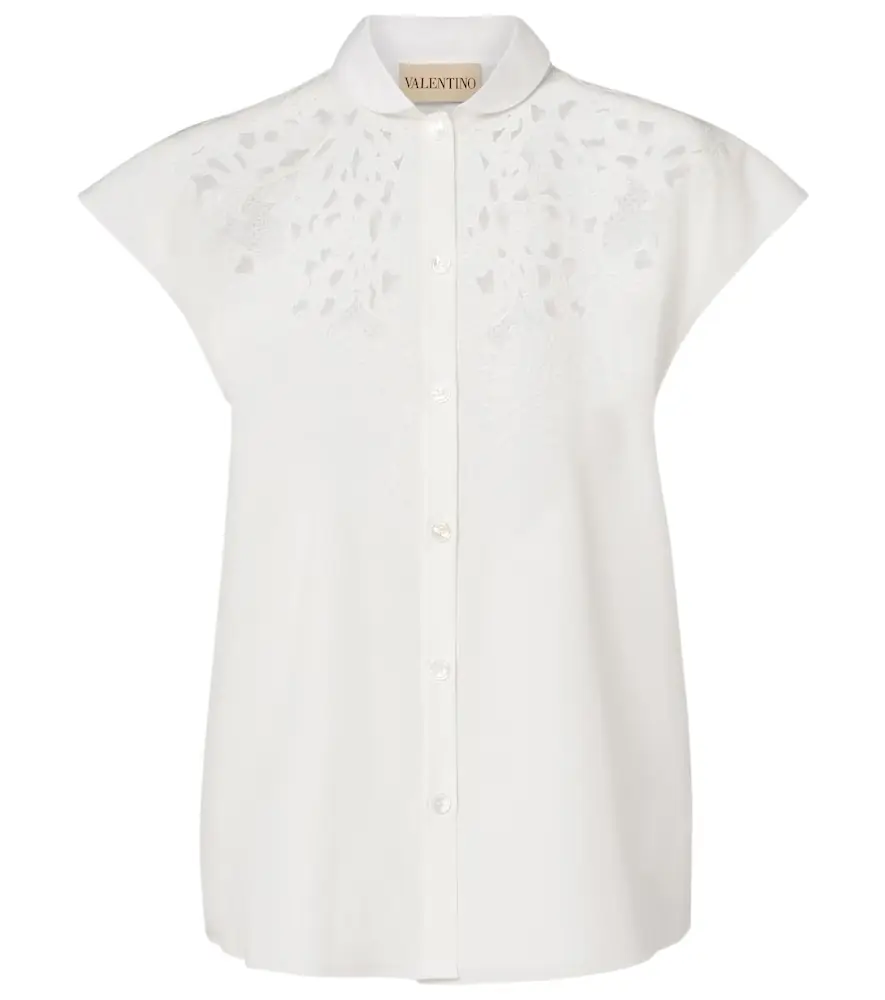 Valentino Guipure lace-trimmed cotton poplin shirt