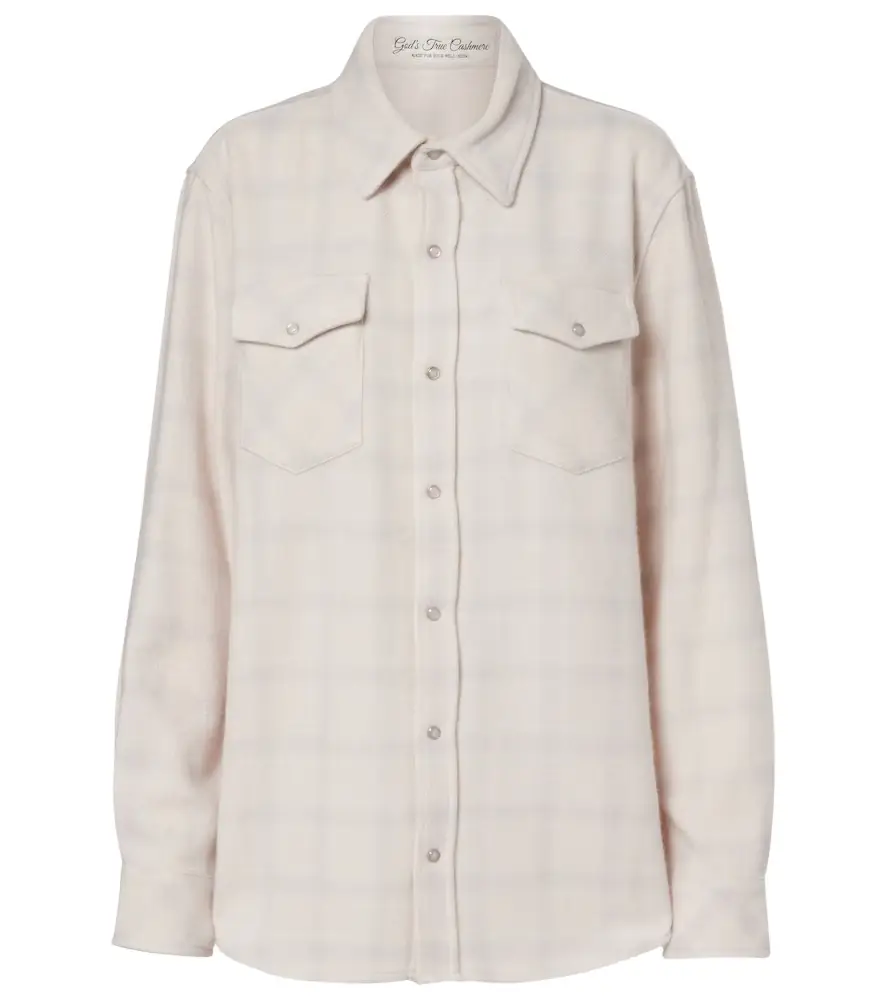 God's True Cashmere Clarity plaid cashmere shirt with quartz