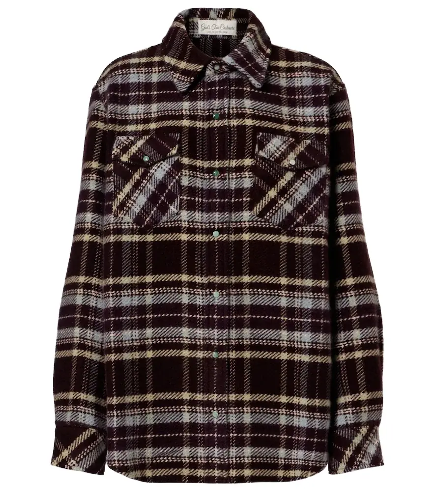 God's True Cashmere Plaid cashmere shirt with emeralds
