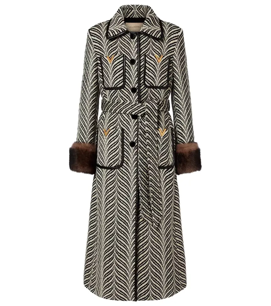 Valentino VGold shearling-trimmed wool-blend coat