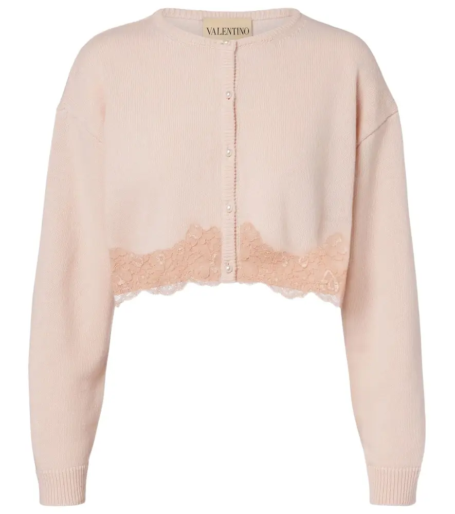 Valentino Lace-trimmed cropped virgin wool cardigan