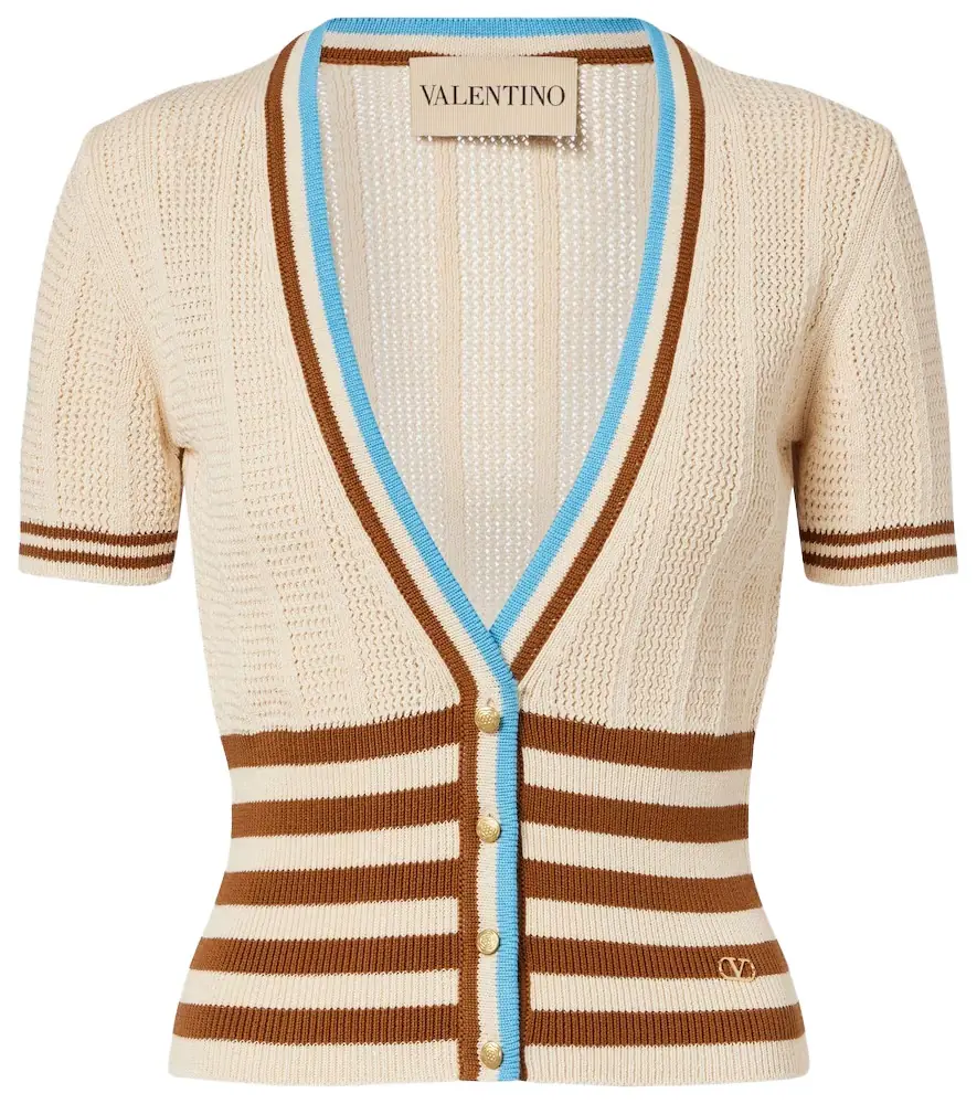 Valentino Open-knit striped cotton cardigan
