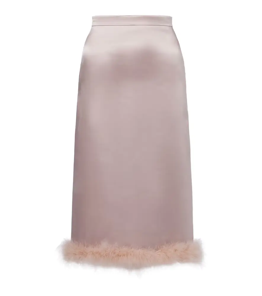 Valentino Feather-trimmed high-rise midi skirt