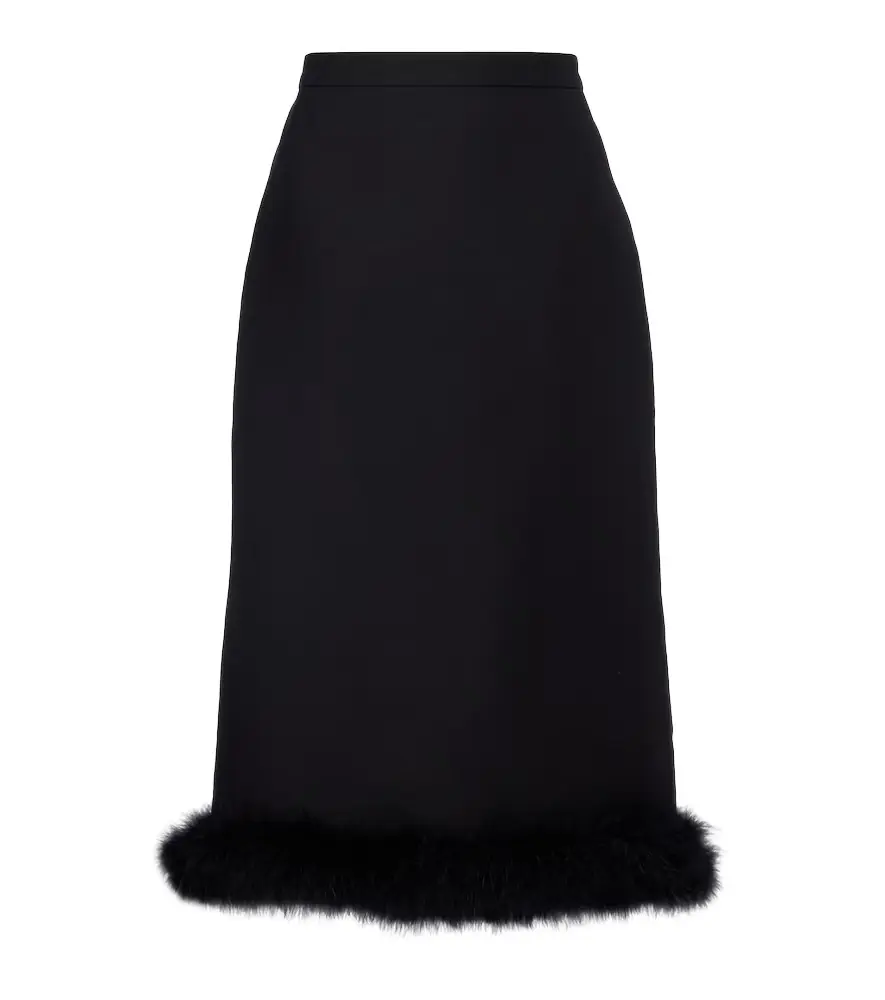 Valentino Crepe Couture feather-trimmed midi skirt