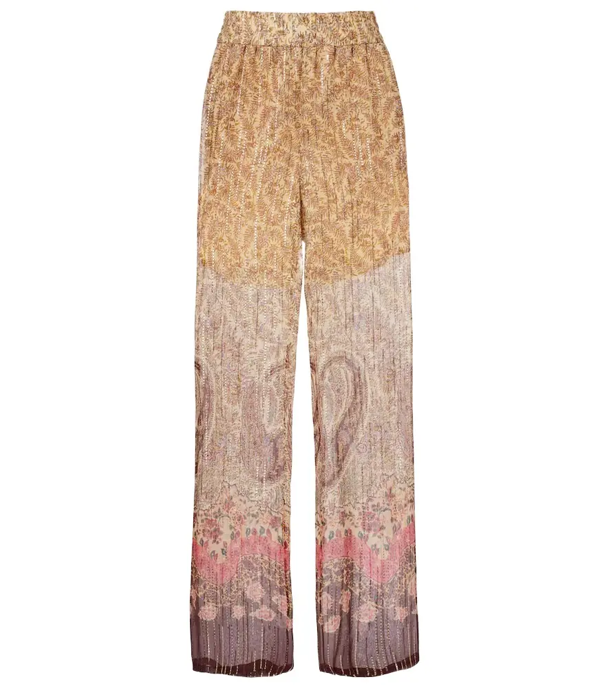 Valentino Printed silk-blend wide-leg pants