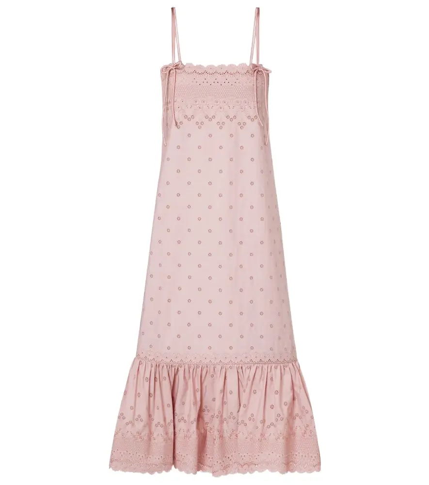 Valentino Broderie anglaise silk-trimmed cotton midi dress