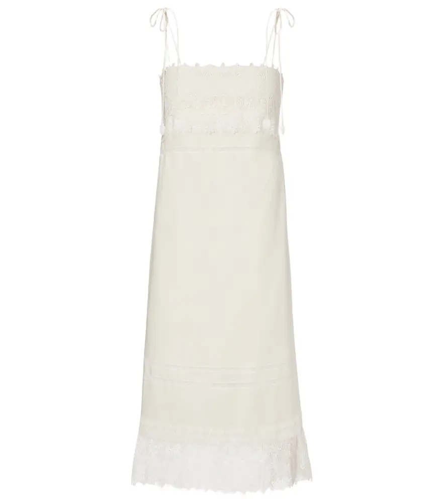 Valentino Lace-trimmed linen midi dress