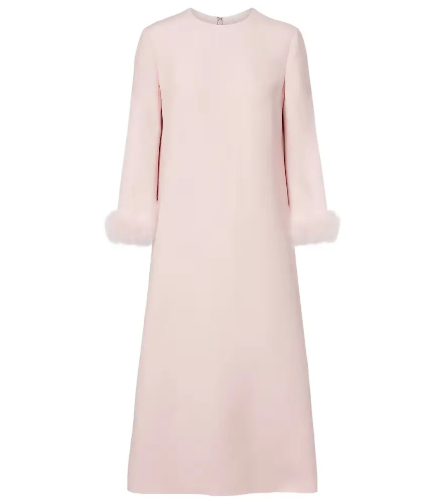 Valentino Crepe Couture feather-trimmed midi dress