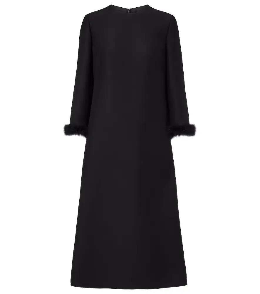 Valentino Crepe Couture feather-trimmed midi dress