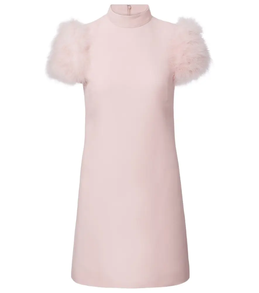 Valentino Feather-trimmed turtleneck Crepe Couture minidress