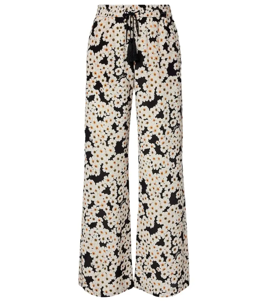 Valentino Floral silk crêpe de chine wide-leg pants
