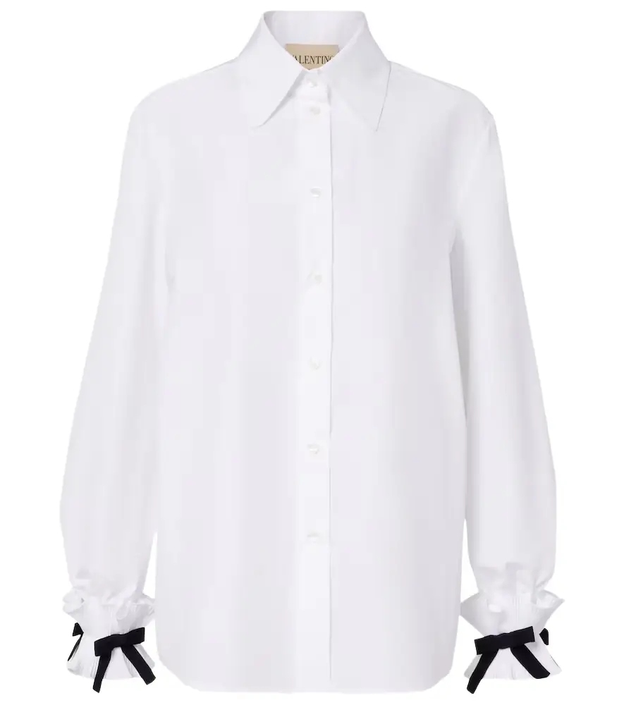 Valentino Bow-detail cotton-blend poplin shirt
