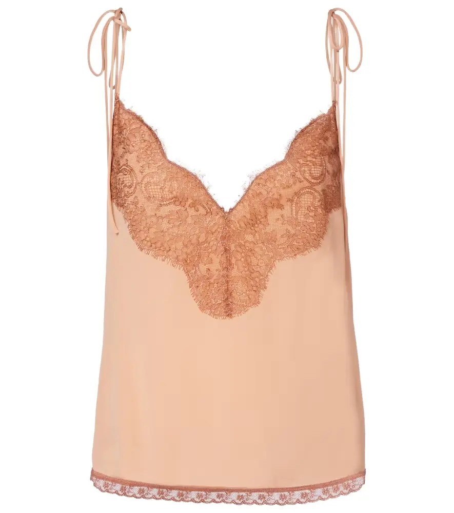Valentino Lace-trimmed silk crêpe de chine camisole