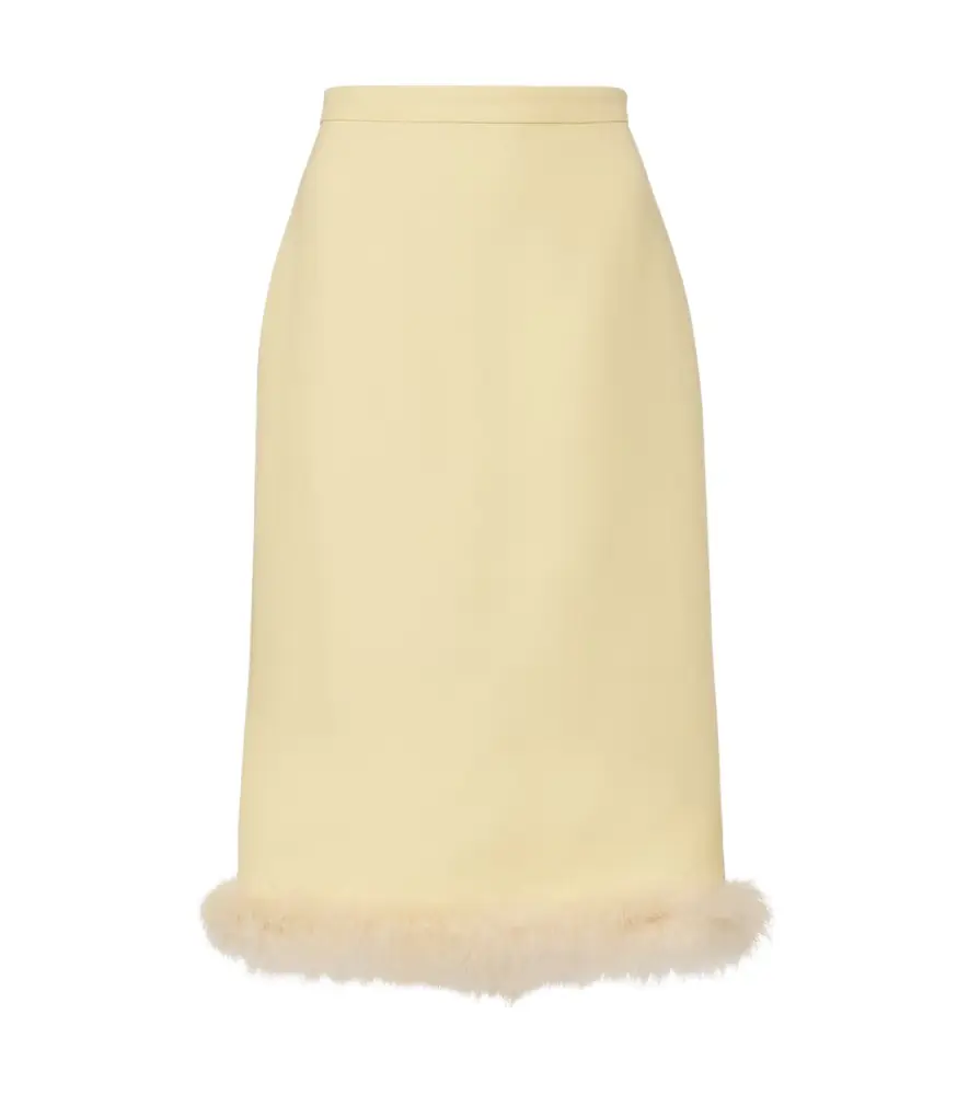 Valentino Crepe Couture feather-trimmed pencil skirt