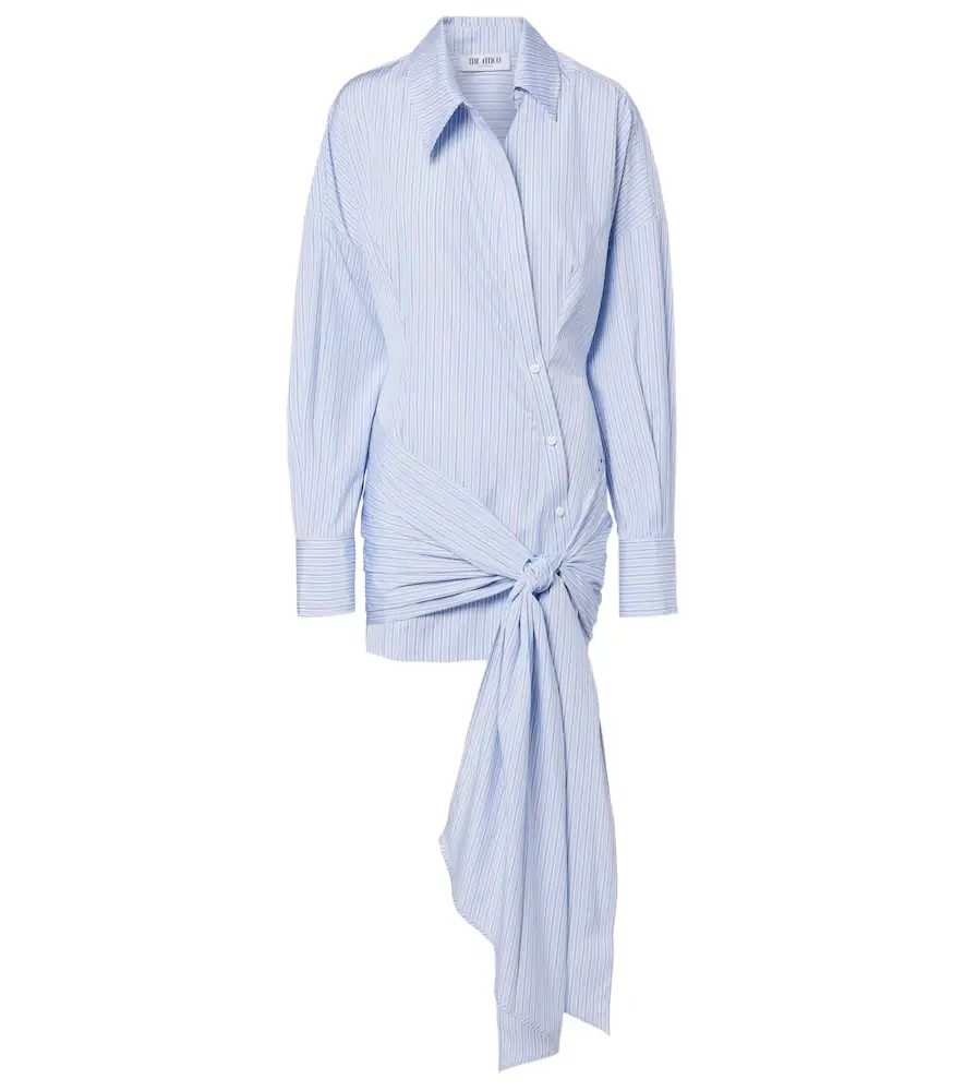The Attico Gathered striped cotton shirt dress