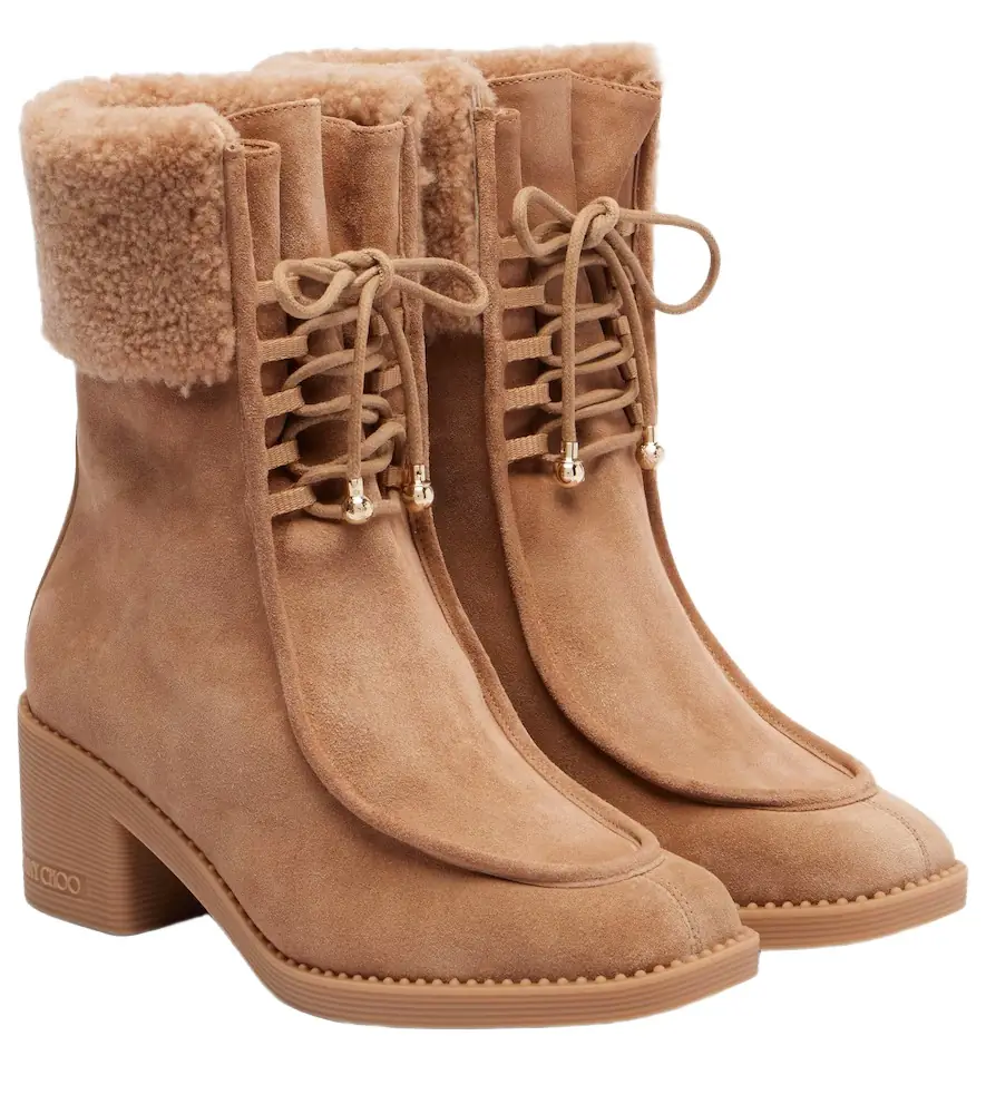 Jimmy Choo Hali shearling-trimmed suede ankle boots