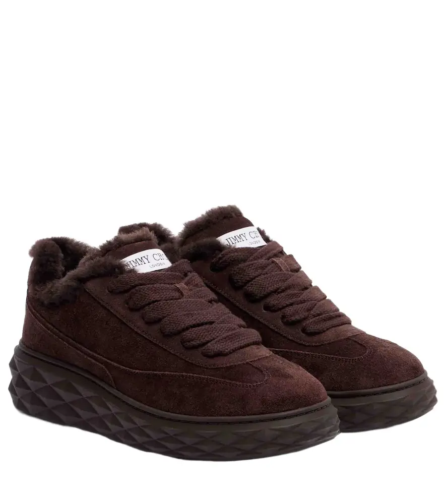 Jimmy Choo Diamond Maxi shearling-trimmed suede sneakers