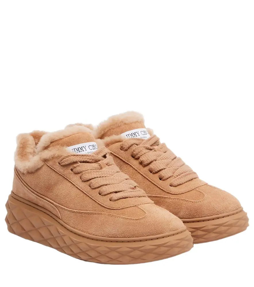 Jimmy Choo Diamond Maxi shearling-trimmed suede sneakers