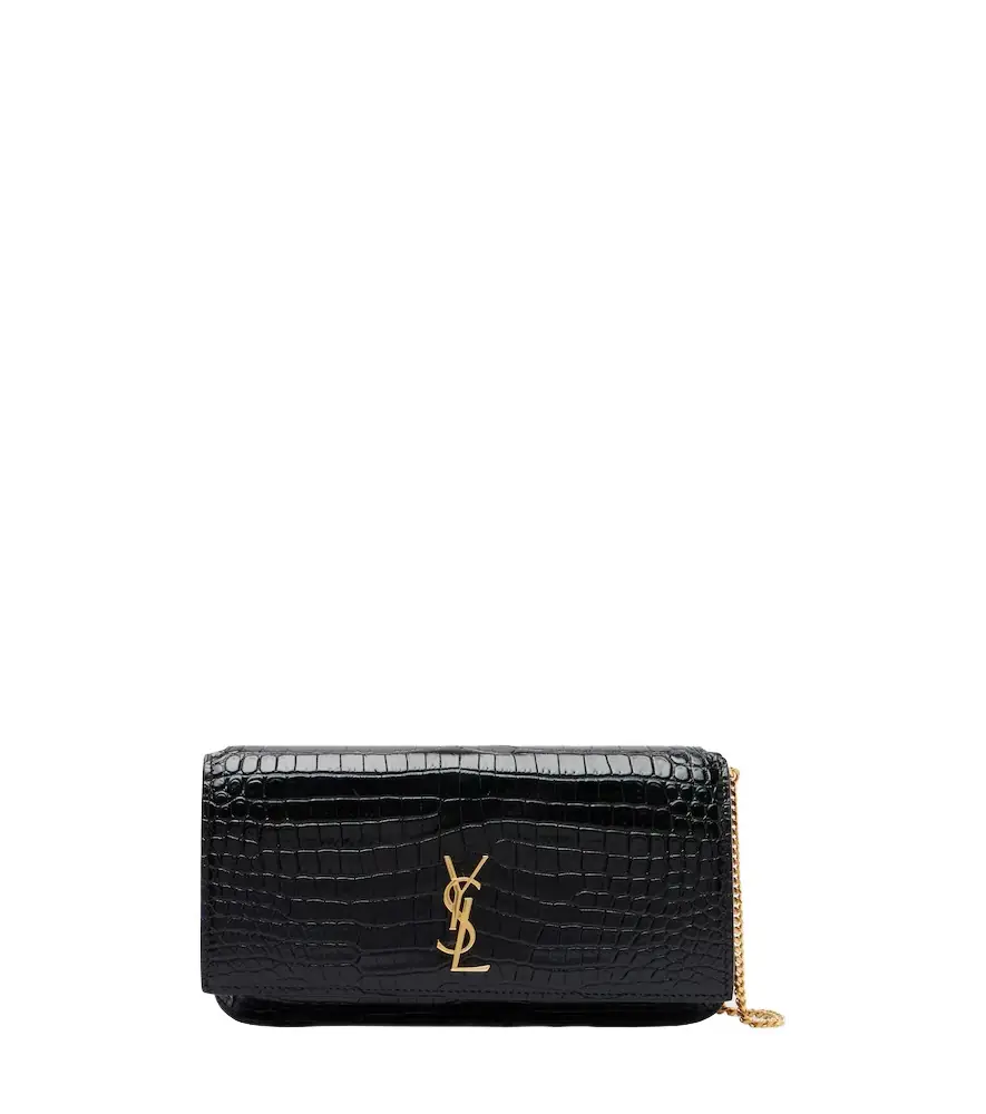 Saint Laurent Cassandre Mini croc-effect leather phone pouch