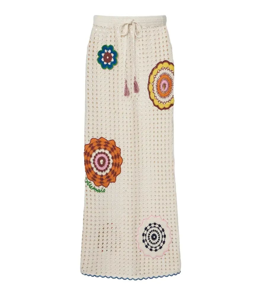 Alemais Alémais Elma crochet embroidered cotton maxi skirt