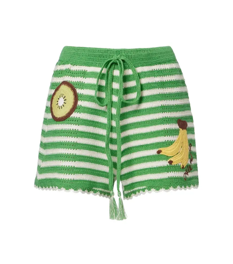 Alemais Alémais Embroidered striped cotton shorts