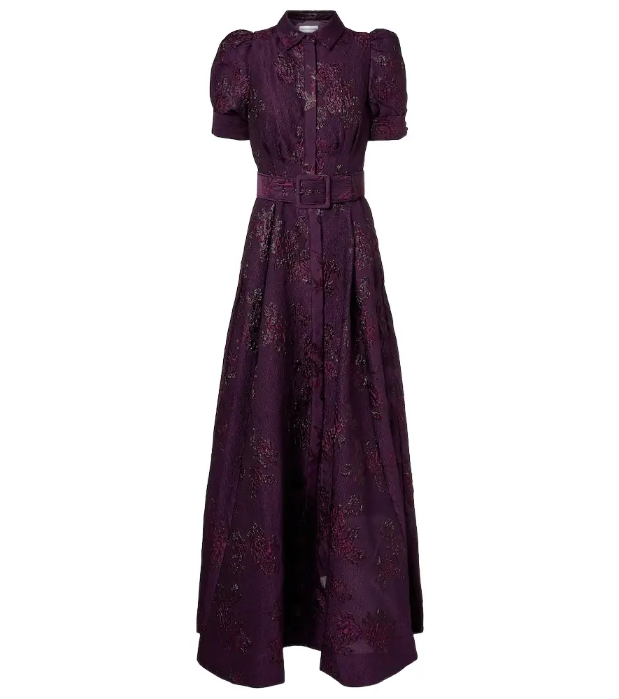 Rebecca Vallance Afina belted floral brocade gown
