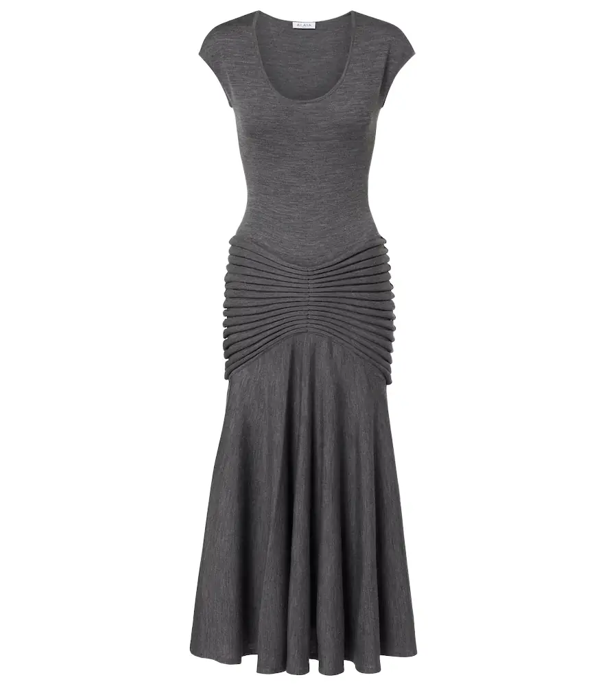 Alaia Alaïa Knitted pleated wool midi dress