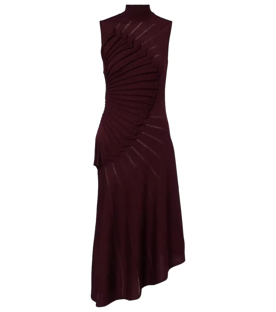 Alaia Alaïa Asymmetric pleated wool midi dress