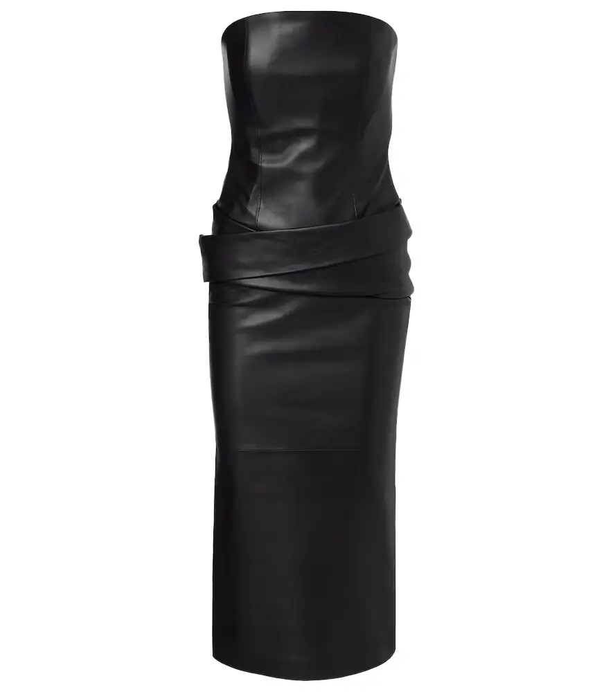 alex perry leather dress Alex Perry Black Blade Faux Leather Midi Dress Alex Perry