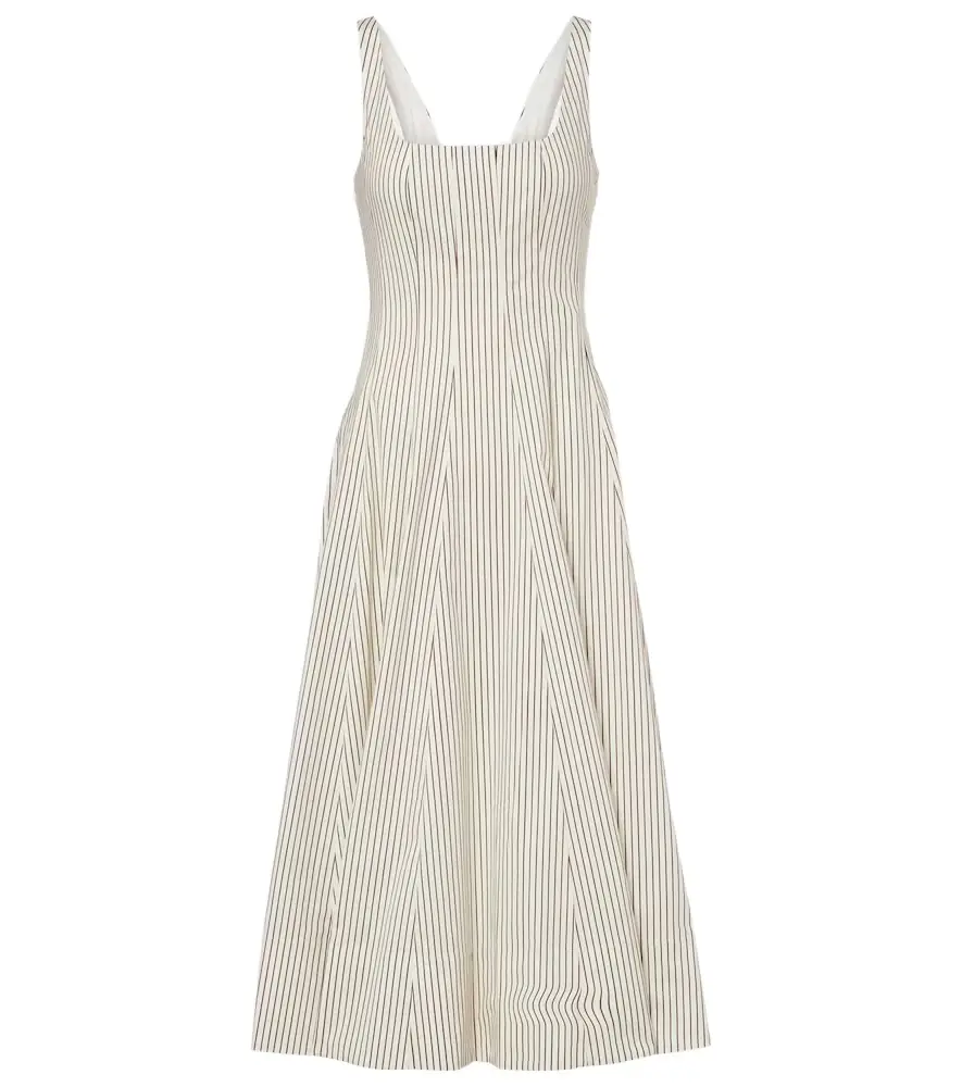 Staud Striped pleated cotton midi dress
