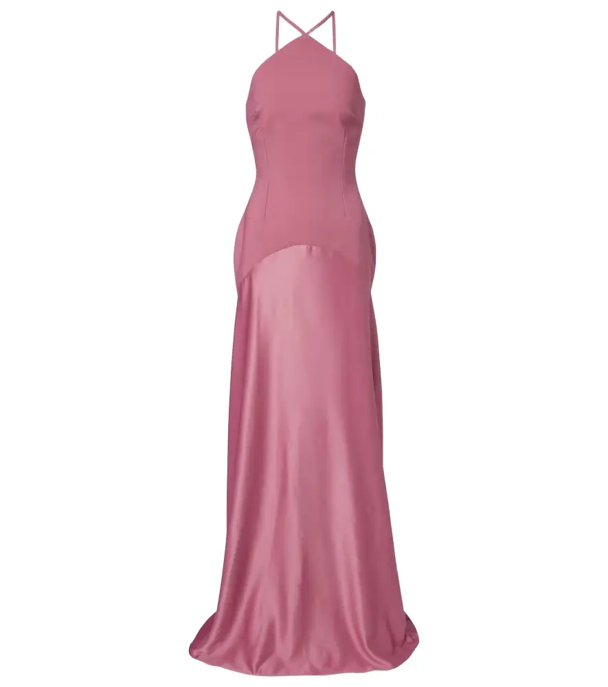 Solace London Florie satin-trimmed halterneck gown
