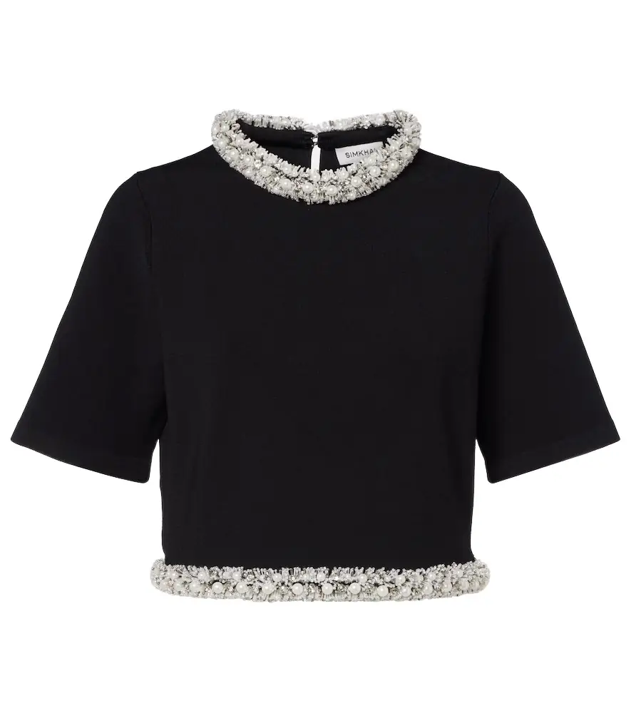 Simkhai Ozelle embellished knitted crop top