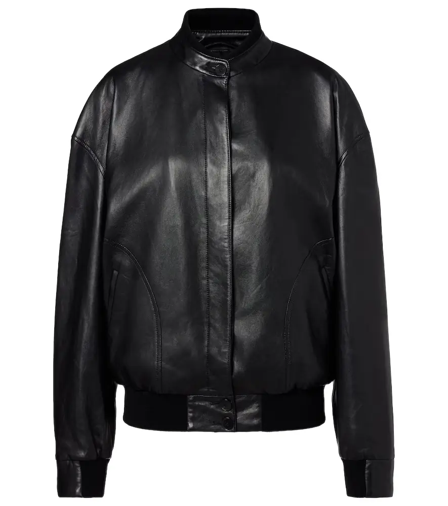The Row Eleonora leather bomber jacket