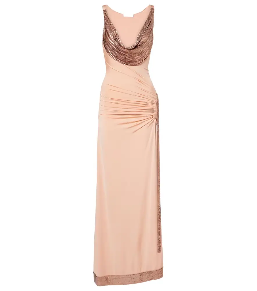 Rabanne Chainmail satin gathered gown