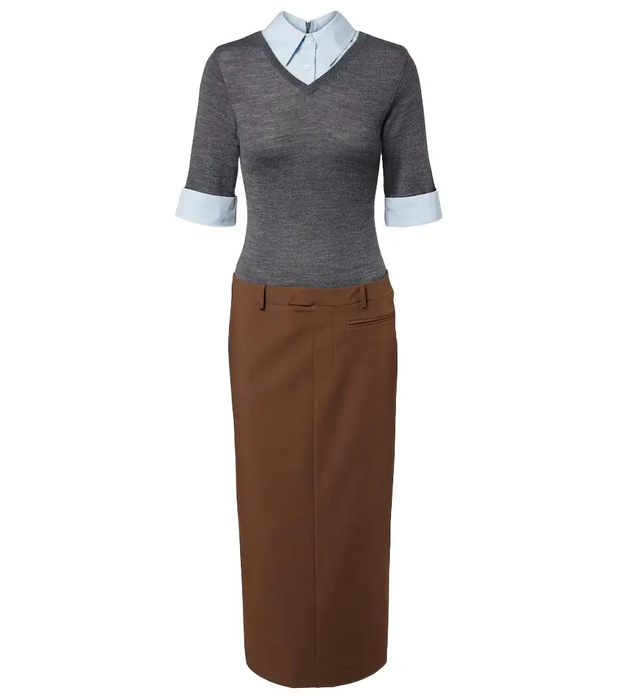 Staud Layered wool-blend midi dress