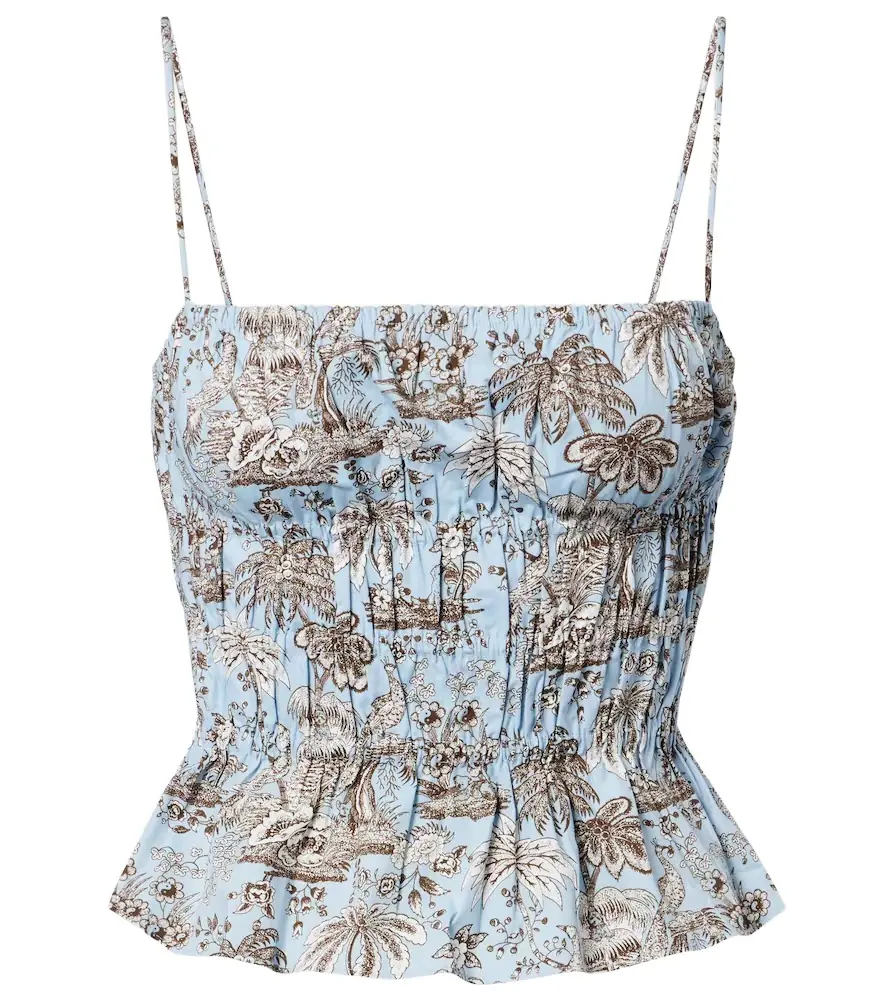 Staud Floral ruched cotton top