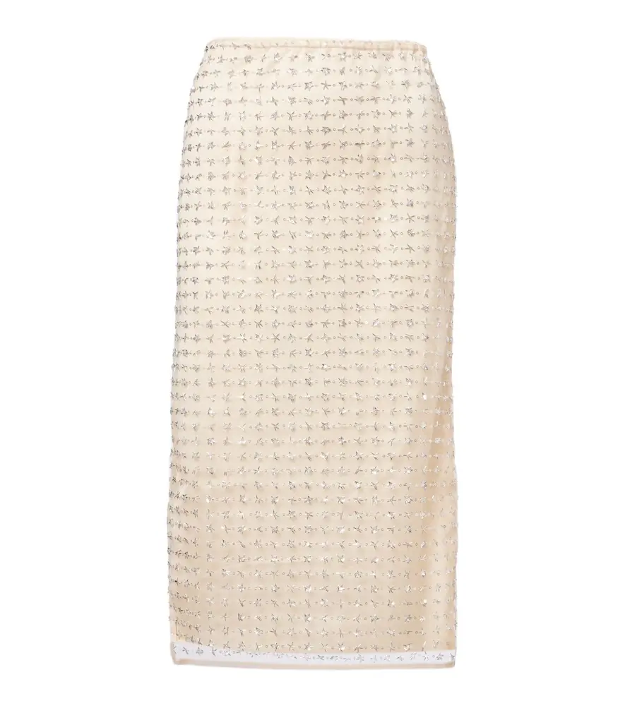 Staud Ciara beaded sheer tulle midi skirt