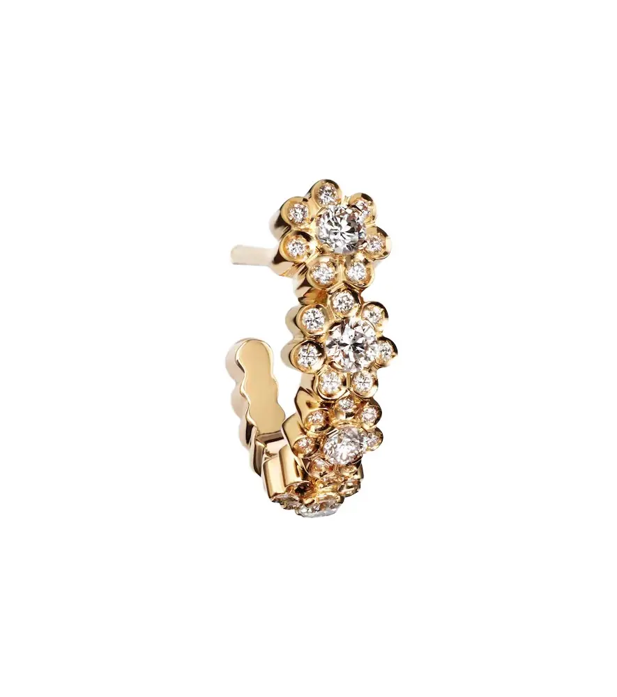 Sophie Bille Brahe Petite Boucle De Fleurs 18kt gold earrings with diamonds