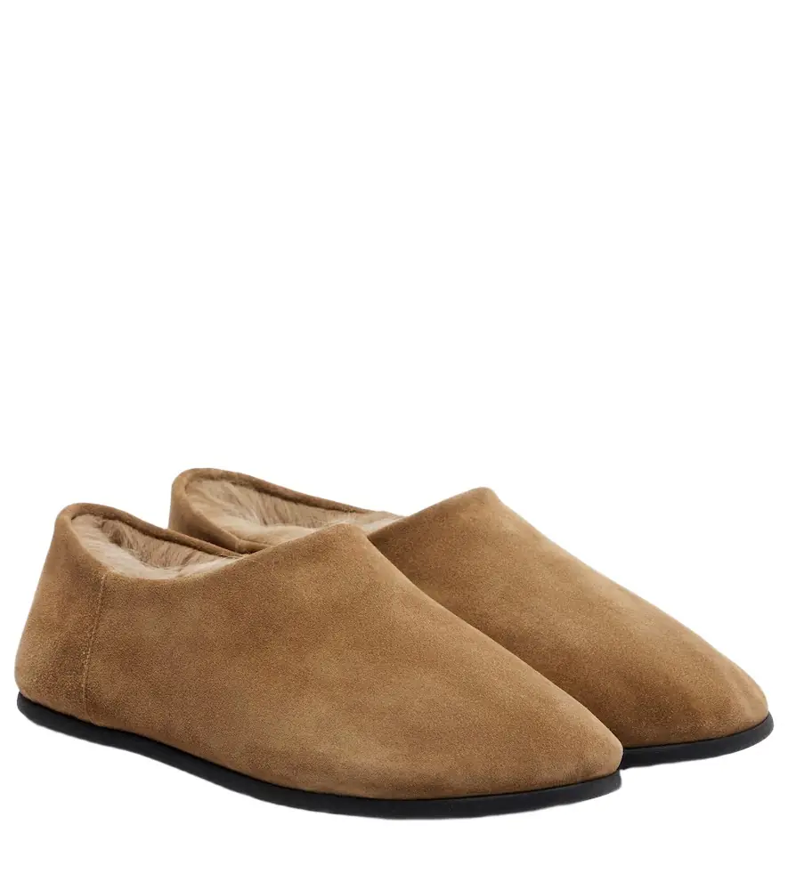 Christen Big Bootie shearling-trimmed suede slip-on shoes