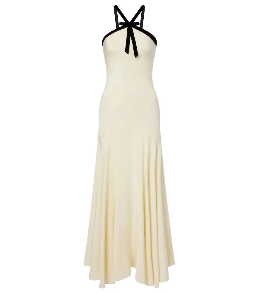 Rodarte Velvet-trimmed silk crêpe maxi dress