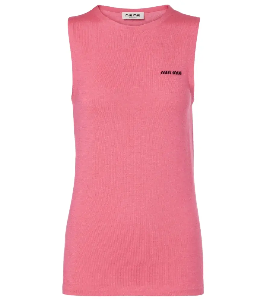 Miu Miu Logo cashmere and silk top