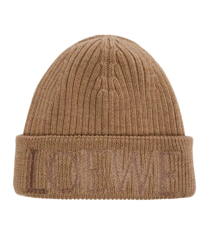 Loewe Logo embroidered ribbed-knit wool beanie