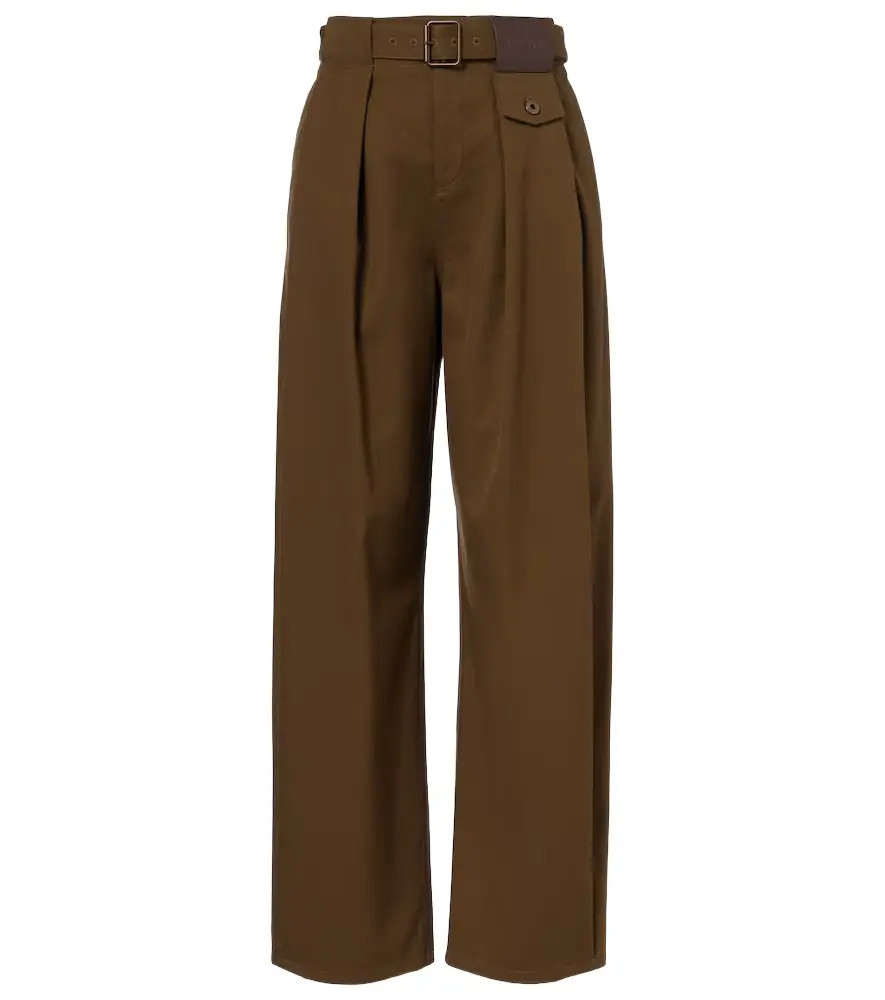 Loewe Belted pleated high-rise cotton and silk wide-leg pants