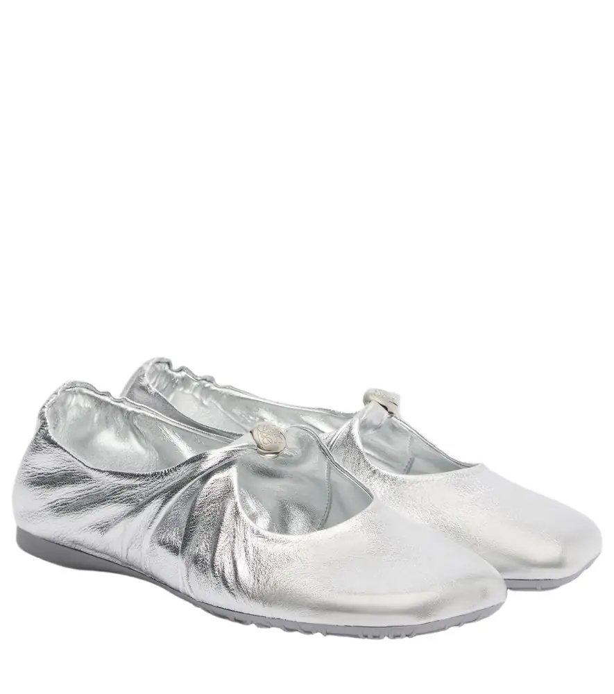 Loewe Pebble Soft metallic leather Mary Jane flats