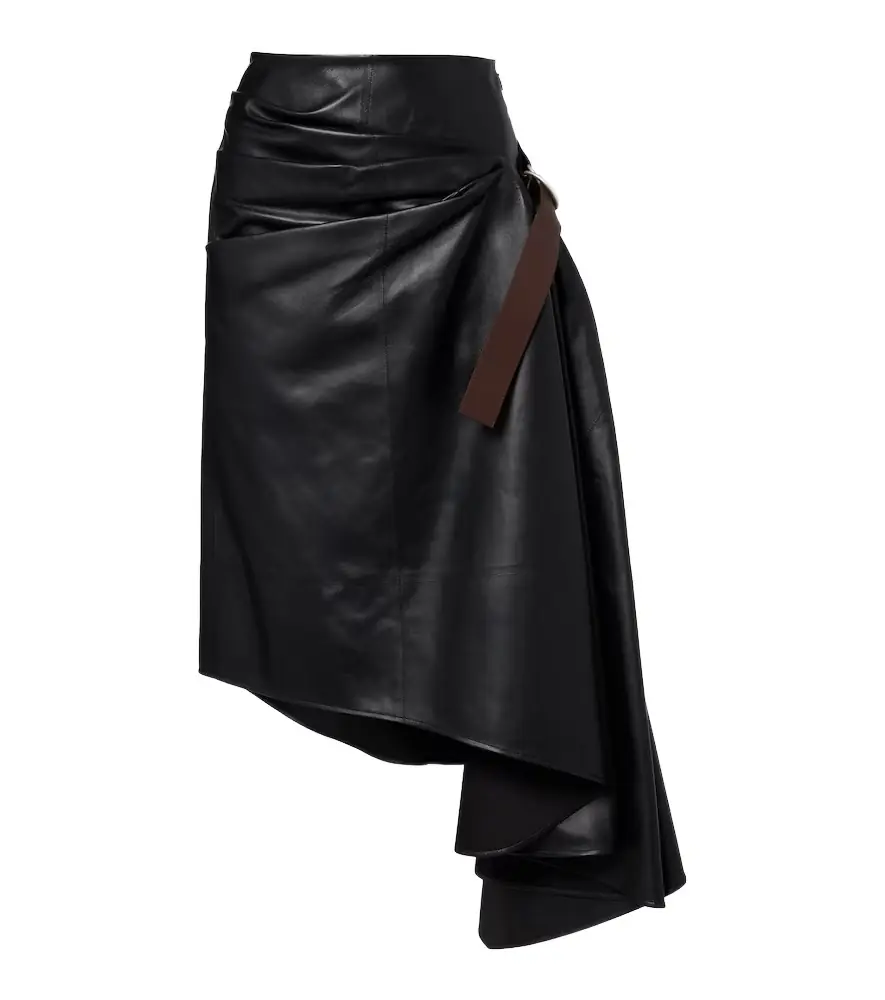 Loewe Asymmetric draped leather midi skirt