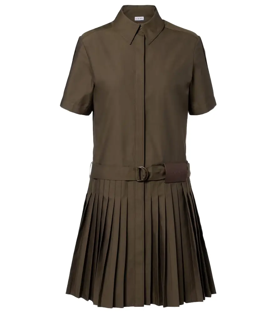 Loewe Belted pleated cotton-blend shirt dress