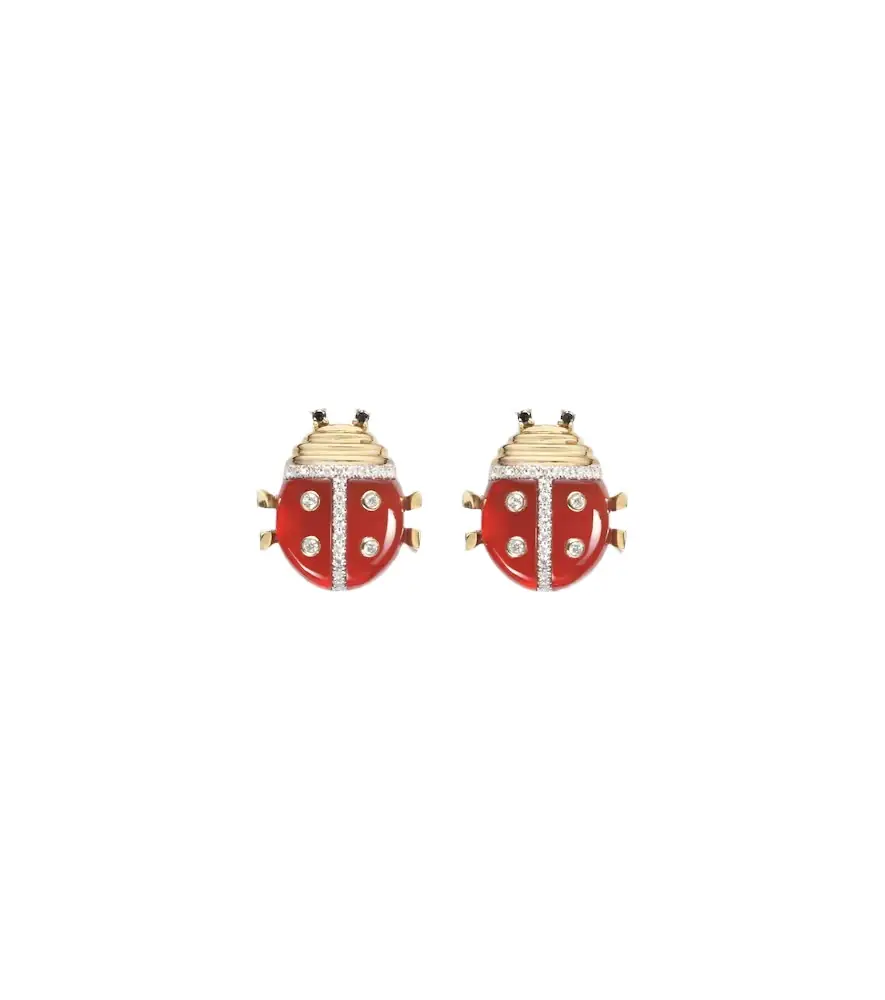 Yvonne Leon Yvonne Léon Coccinelle 9kt gold earrings with gemstones